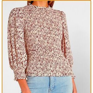 𝅺PRINTED Smocked Bodice Top,size S/P